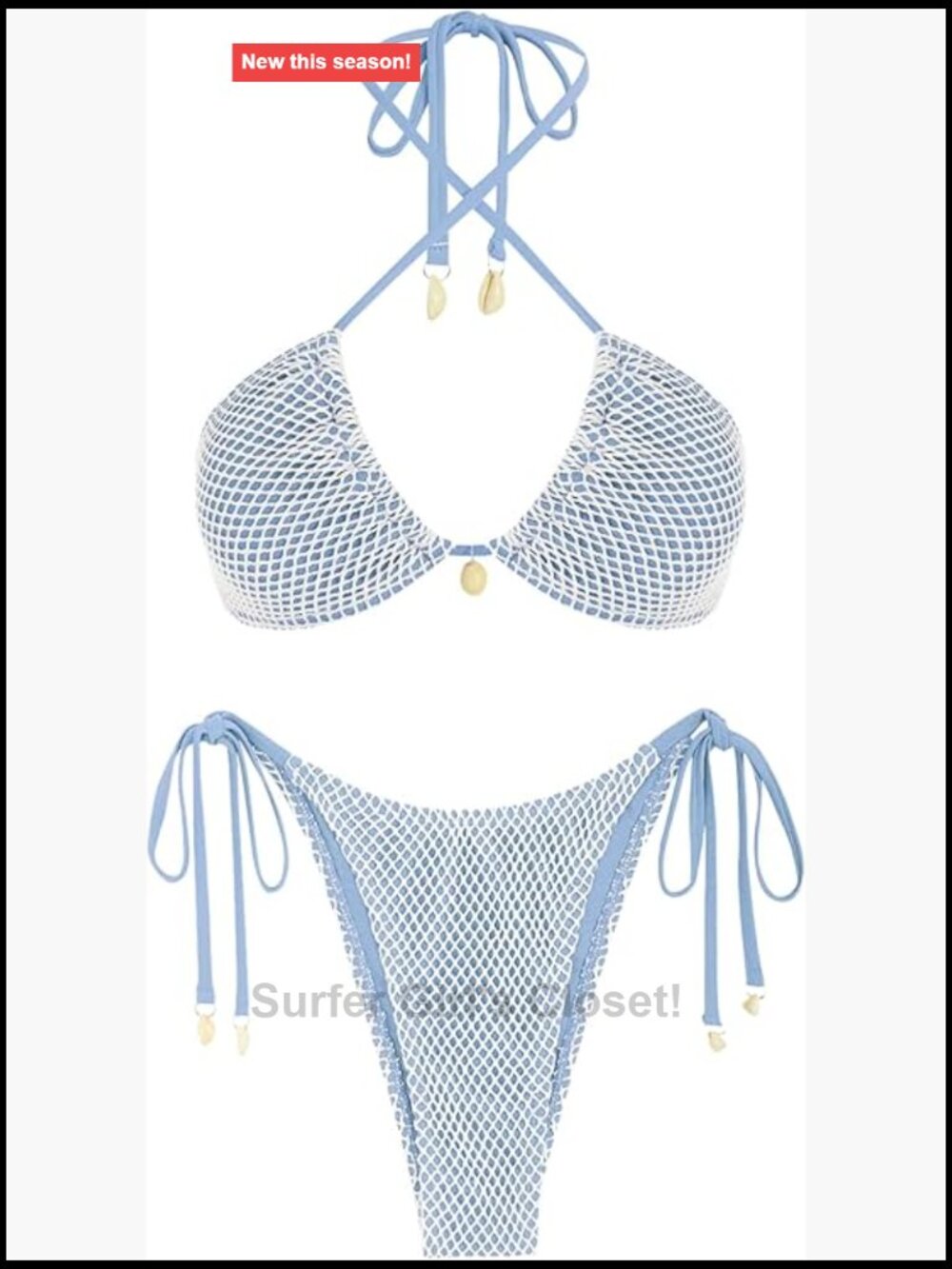 Triangle Bikini Multiway Fishnet Tie Side Bandeau Halter String Bikini Set Two
